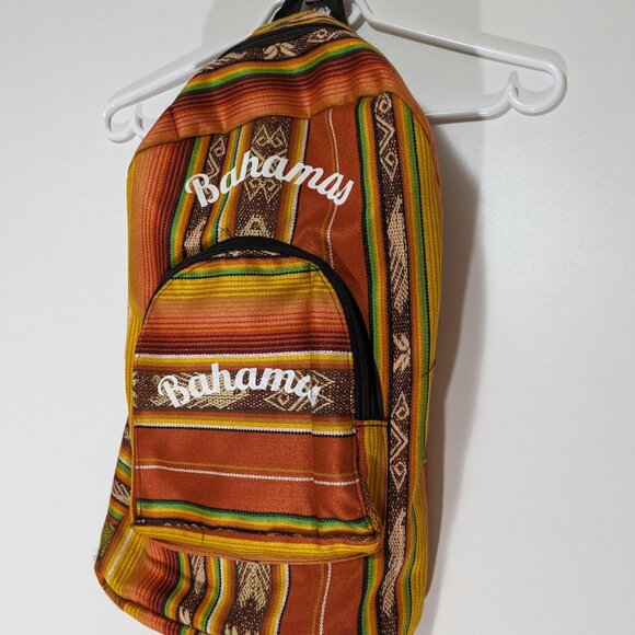 *3/$10* Woven Striped Bahamas Backpack Orange Yellow Green - Picture 2 of 3